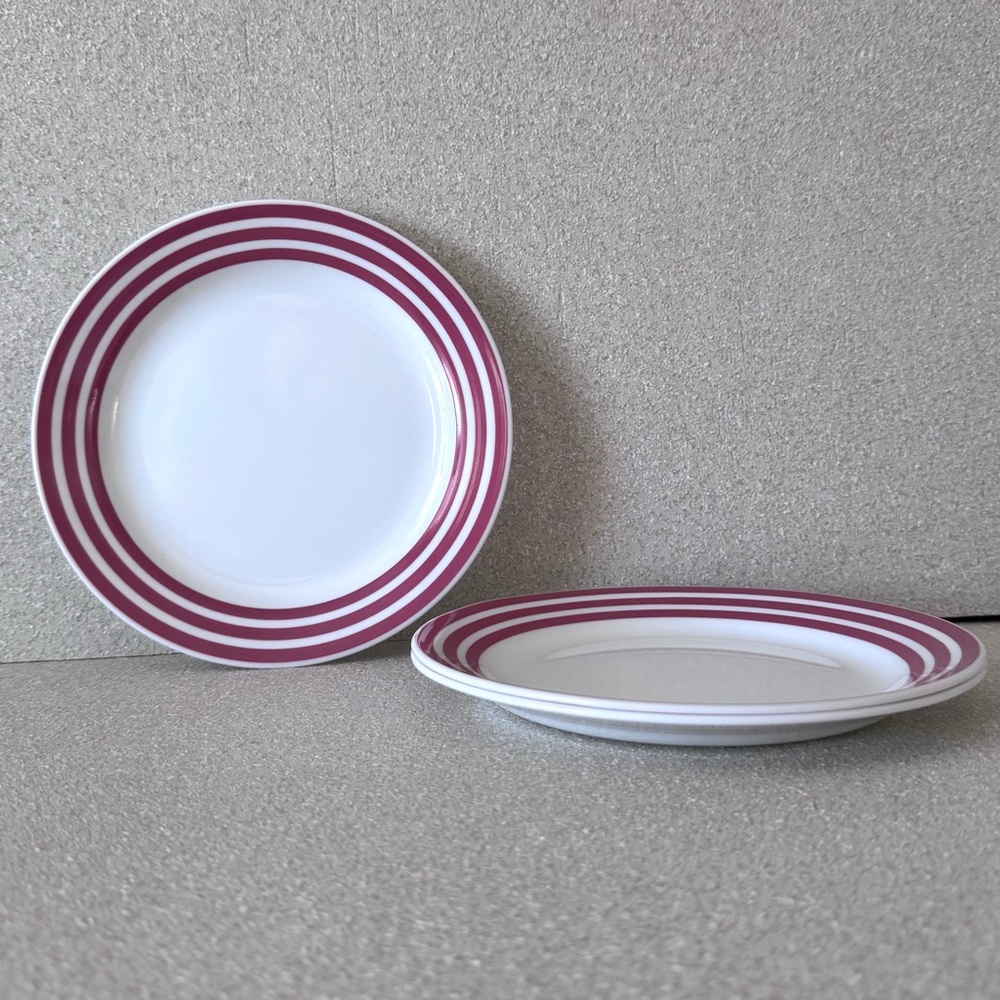 3 VTG Corelle Corning Red Rainbow Bread & Butter Plate 3 Three Magenta Bands
